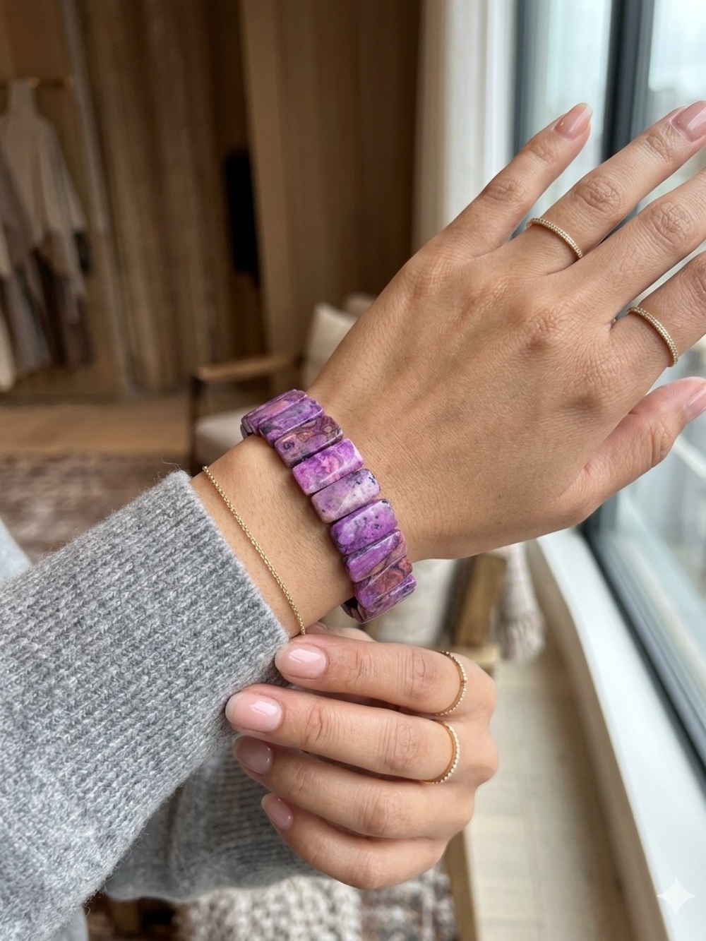 Purple Crazy Lace Agate Stretch Bracelet Size 7”